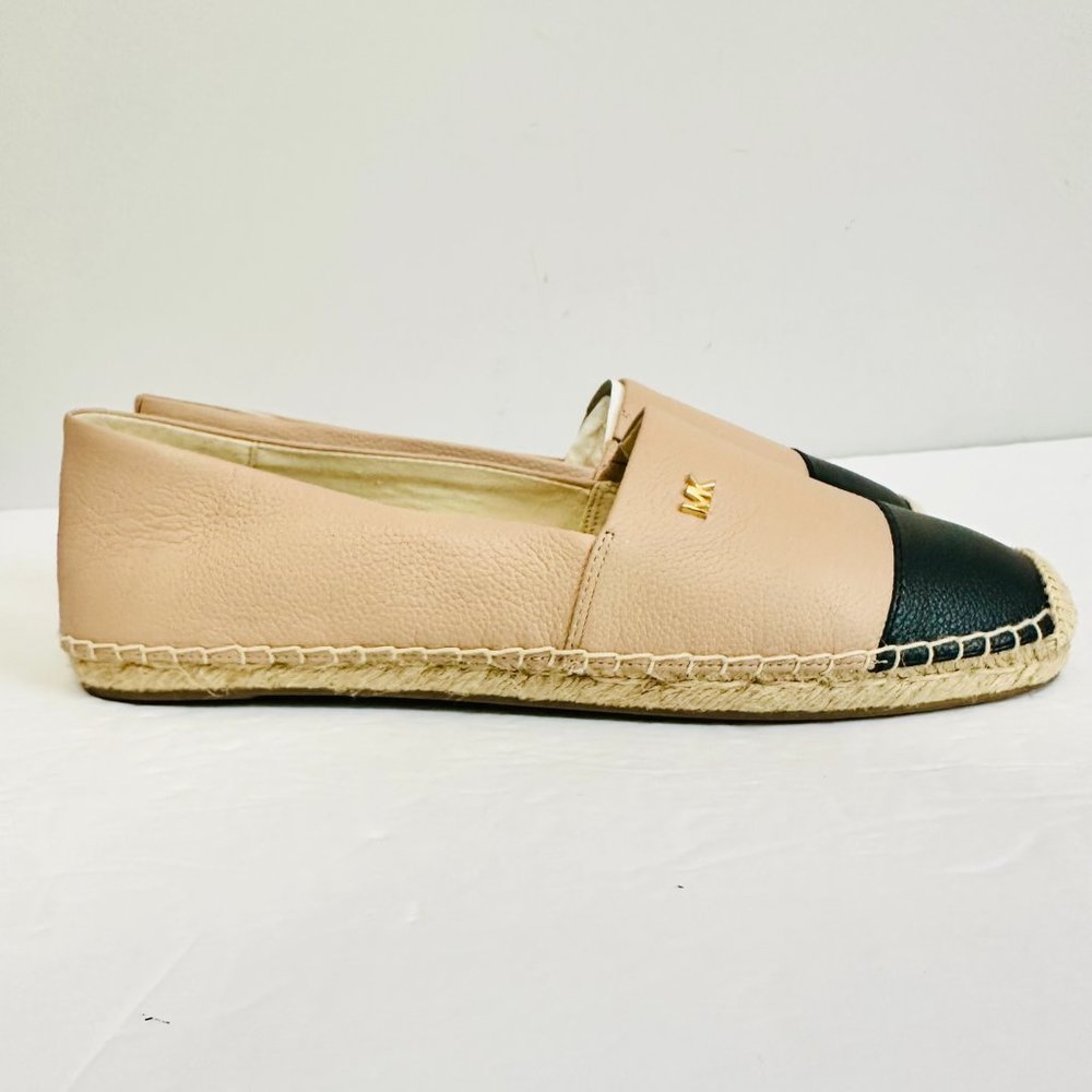 NWOT MICHAEL KORS KENDRICK LEATHER TAN BLACK COLORBLOCK ESPADRILLES SHOES SZ 10 - Picture 3 of 9